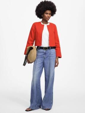 Madewell Cotton Linen Blend Red Crop Cardigan Jacket - Size - Large - NWT